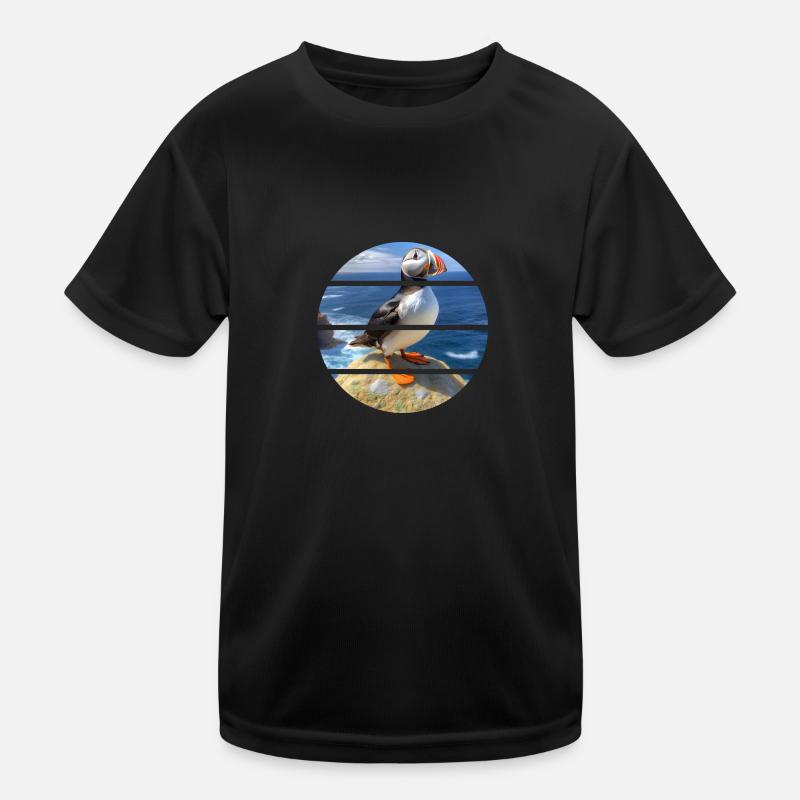 Puffin on a cliff Kinder Funktions-T-Shirt