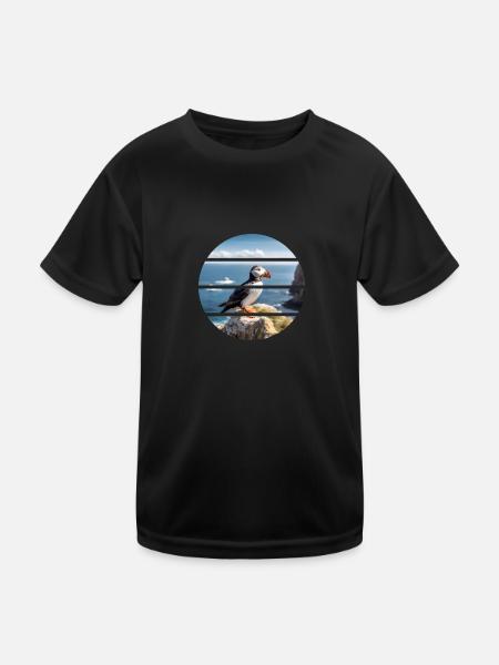 Macareux sur une falaise - T-shirt sport Enfant - noir - Devant