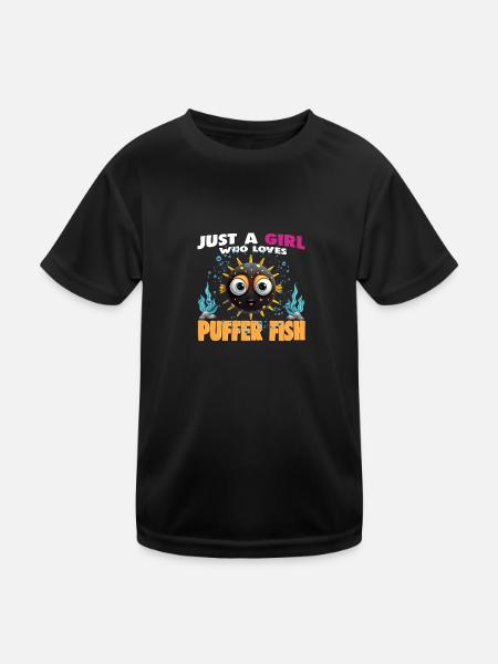 Just a Girl who Loves PUFFER FISH - Kids Functional T-Shirt - black - Front
