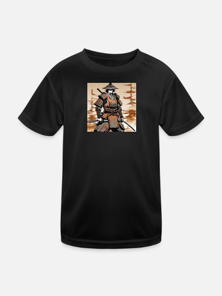 Samurai im Ocker-Rüstungsstil - Kinder Funktions-T-Shirt - Schwarz - Vorne