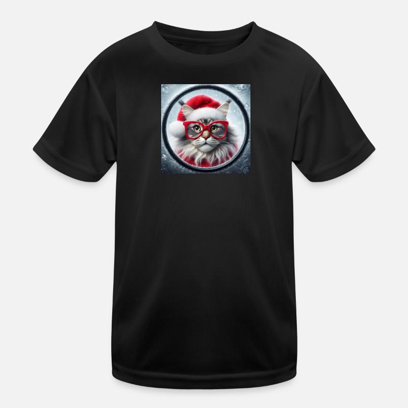 Maine Coon Katze als Weihnachtsmann Kinder Funktions-T-Shirt