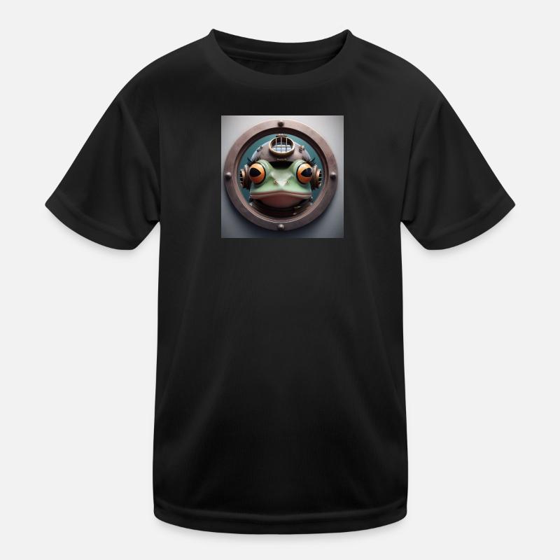 Frog with diving helmet looking through porthole Kids Functional T-Shirt