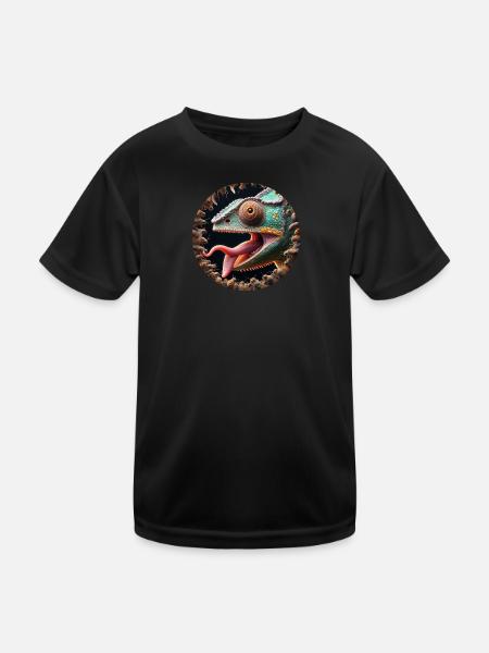 Das Chamäleon hat Hunger auf Insekten - Kinder Funktions-T-Shirt - Schwarz - Vorne