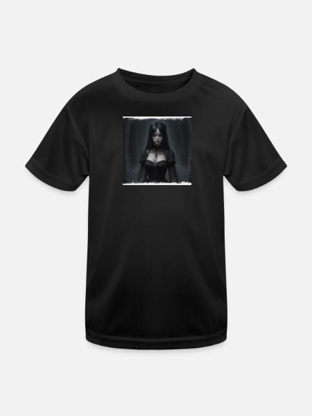 Gothic Nachtkorridor Schwarze Dame - Kinder Funktions-T-Shirt - Schwarz - Vorne