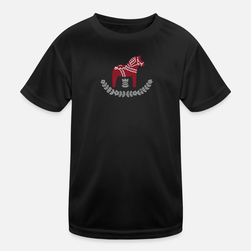 Dala Pferd mit Blumenbogen – Nordic Folk Design Kinder Funktions-T-Shirt