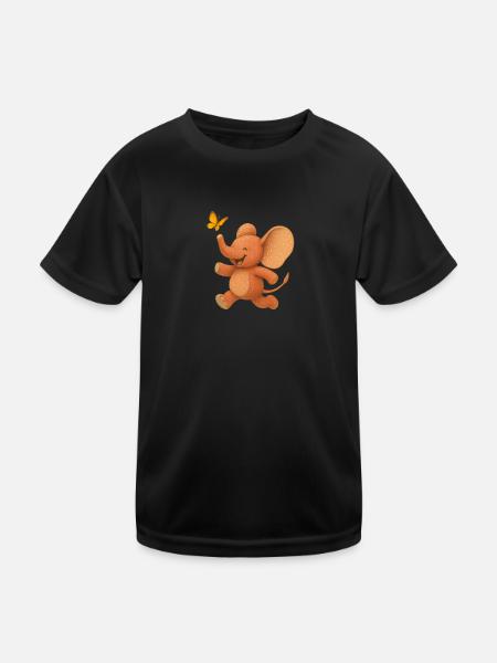 Froehlicher Elefant und Schmetterling - Kinder Funktions-T-Shirt - Schwarz - Vorne