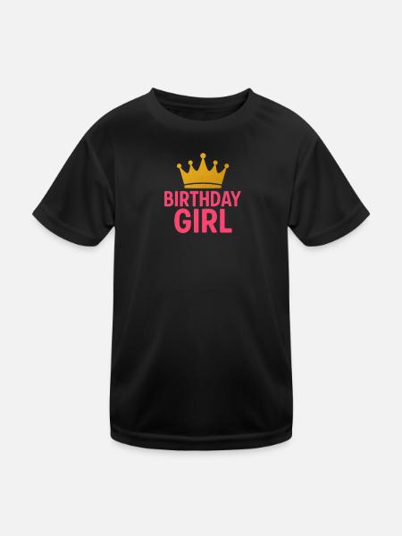Birthday Girl Krone | Gold Pink Prinzessin Design - Kinder Funktions-T-Shirt - Schwarz