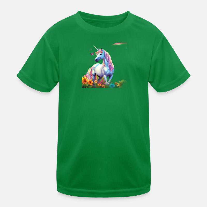 Himmlisches Einhorn im Blumenfeld mit Schmetterlin Kinder Funktions-T-Shirt