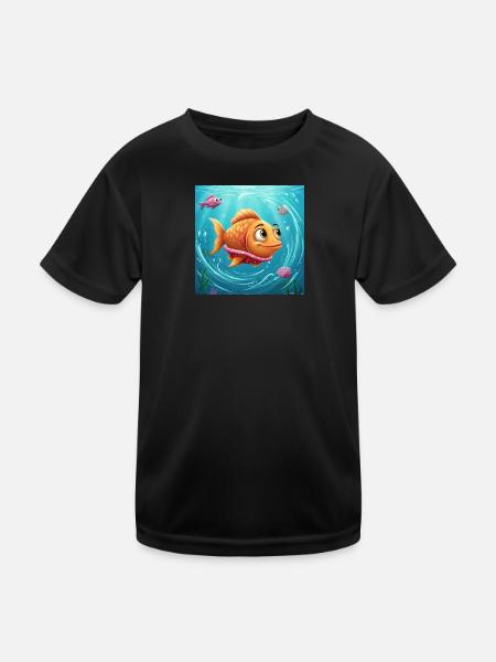 Verspielter Goldfisch in buntem Wasser - Kinder Funktions-T-Shirt - Schwarz