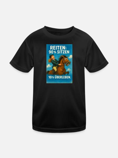 Pferdesport Humor: Sitzen vs Überleben - Kinder Funktions-T-Shirt - Schwarz
