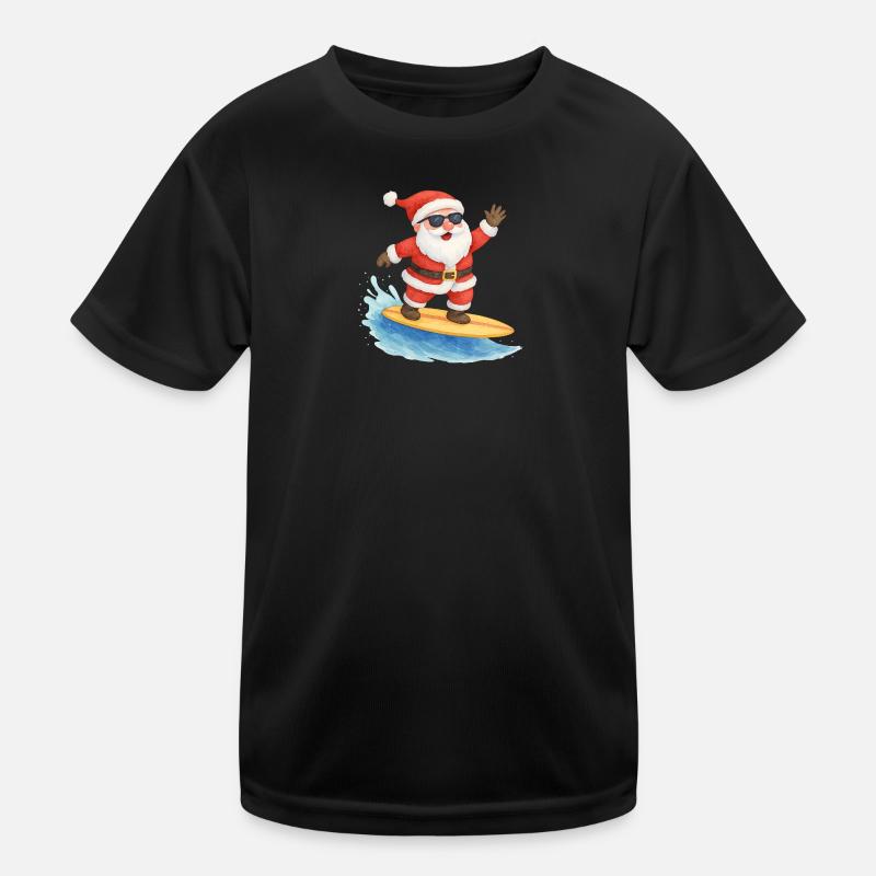 Cool Santa Surfer Christmas Design - Kids Functional T-Shirt - black