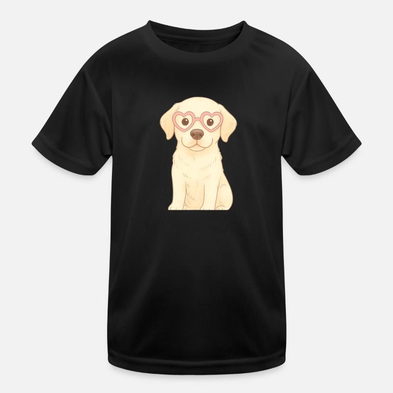 Verspielter Hund mit Herzbrille Kinder Funktions-T-Shirt