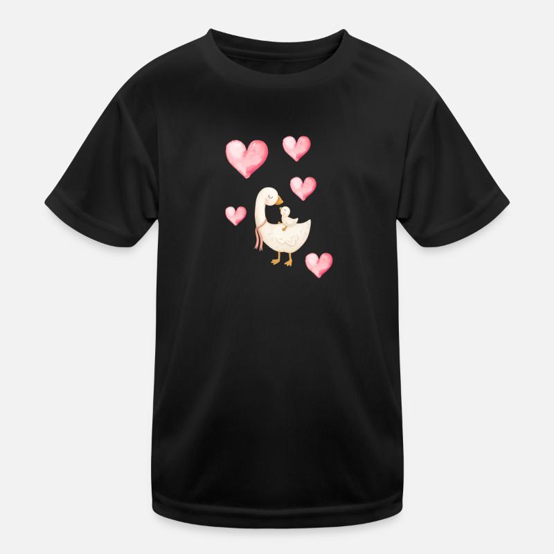 Mama Ente und Herzchen Kinder Funktions-T-Shirt