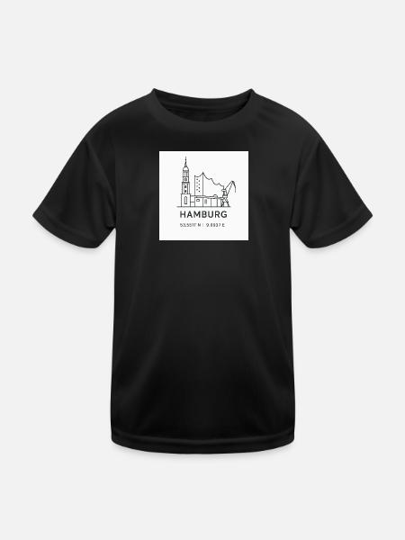 Hamburg Line Art Silhouette Landmark - Kids Functional T-Shirt - black