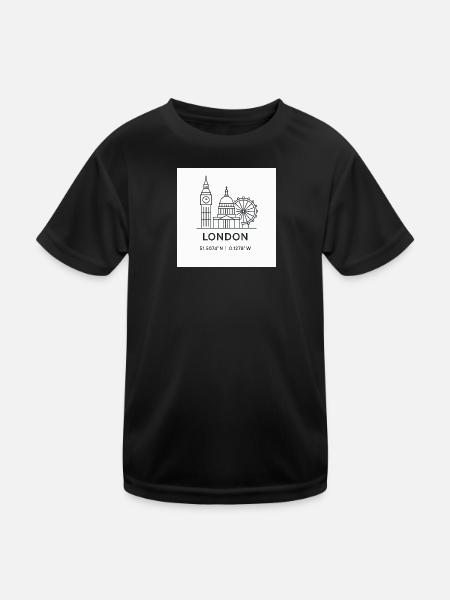 London Linienkunst Silhouette Wahrzeichen - Kinder Funktions-T-Shirt - Schwarz - Vorne