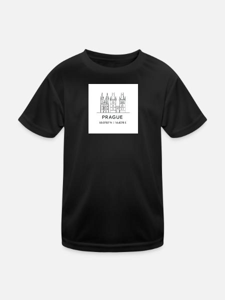 Prague Line Art Silhouette Landmark - Kids Functional T-Shirt - black