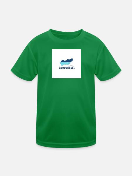 Bodensee Landschaftslogo Seeufer - Kinder Funktions-T-Shirt - Kelly Green - Vorne