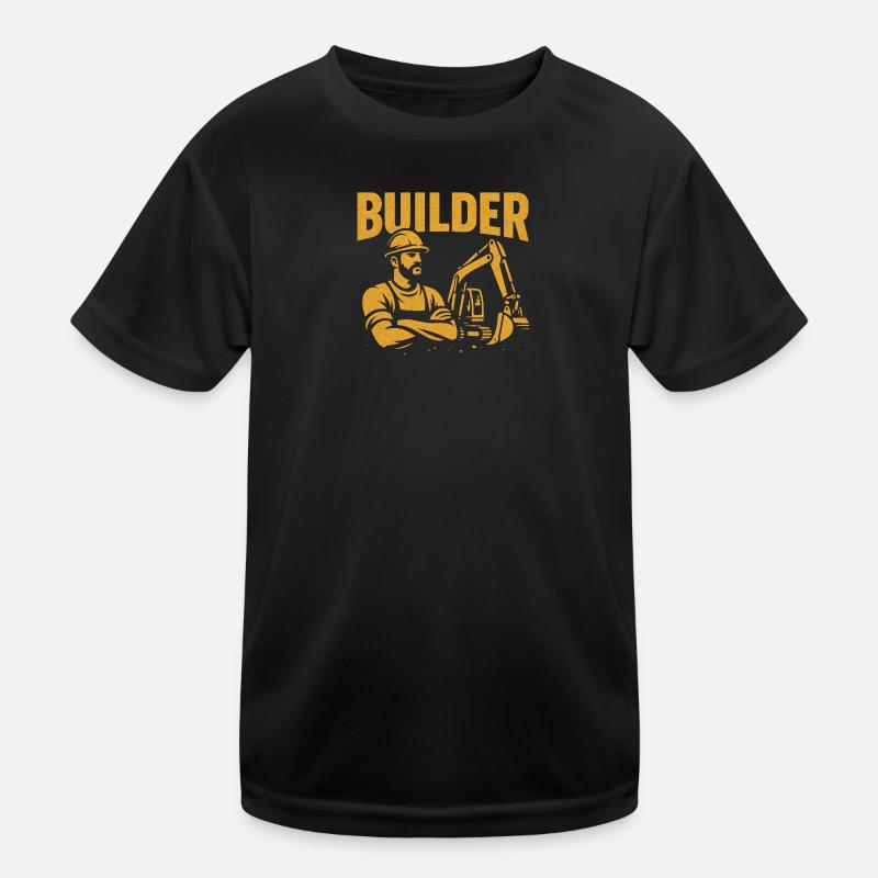 Construction worker kraft yellow on black - Kids Functional T-Shirt - black