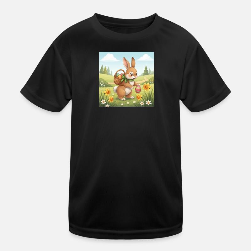 Osterhase mit Korb und Eiern Kinder Funktions-T-Shirt