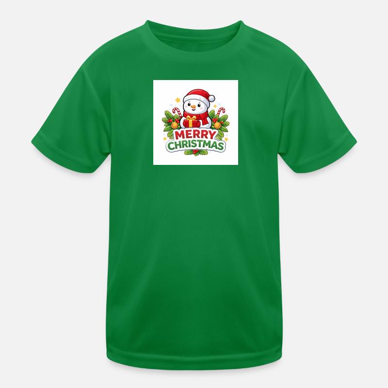 Snowman with gift Christmas fun Kids Functional T-Shirt