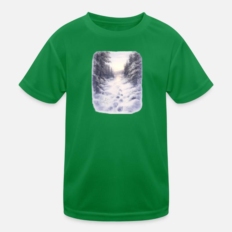 Winter forest path in the magic of snow Kids Functional T-Shirt