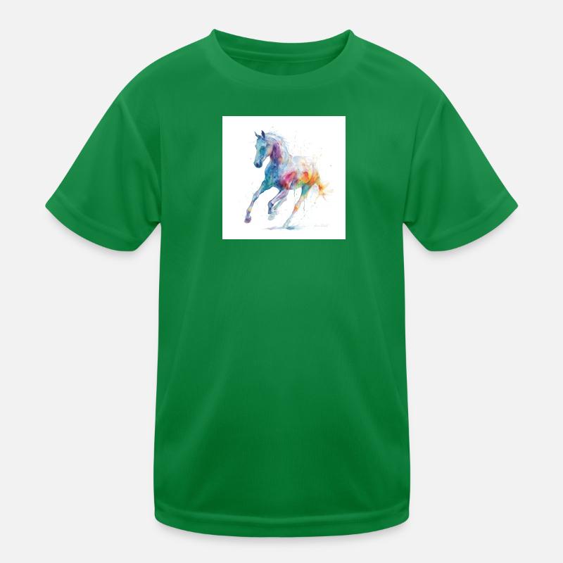 Rainbow Watercolor Horse in Motion Kids Functional T-Shirt