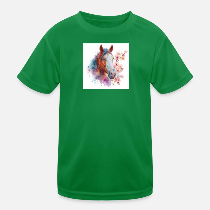 Aquarellpferd mit Blüten Kinder Funktions-T-Shirt