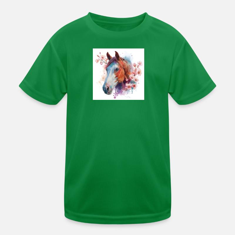 Aquarell Pferd und Blüten Kinder Funktions-T-Shirt