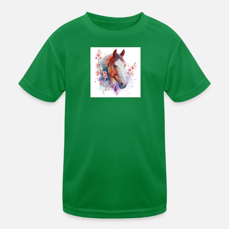 Aquarell Pferd und Blüten Kinder Funktions-T-Shirt
