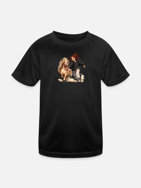 Pony und Mädchen – Gemeinsam unterwegs - Kinder Funktions-T-Shirt - Schwarz - Vorne