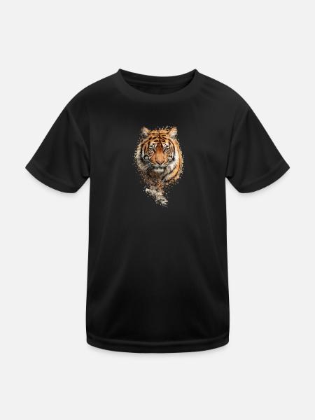 Tiger Aquarell Fragment - Kinder Funktions-T-Shirt - Schwarz - Vorne