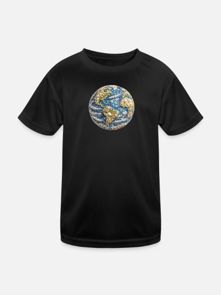 Muschel-Mosaik-Erdkugel - Kinder Funktions-T-Shirt - Schwarz - Vorne