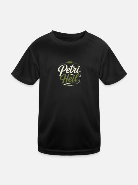 Petri Heil – Vintage Angel Shirt Fischer Angler - Kinder Funktions-T-Shirt - Schwarz - Vorne