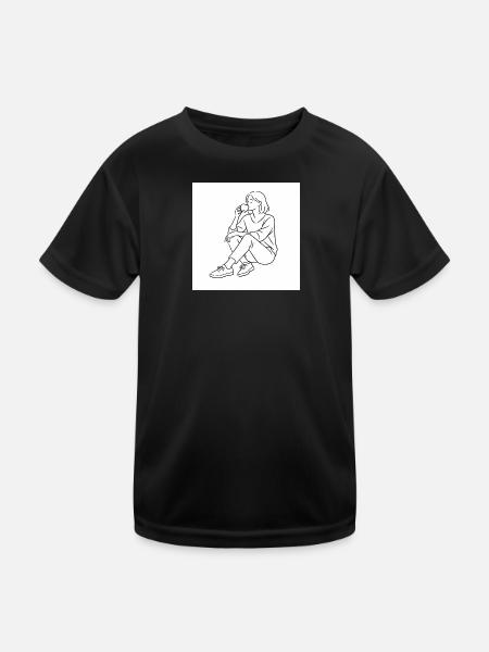 Kaffeezeit Linienstil - Kinder Funktions-T-Shirt - Schwarz - Vorne
