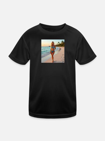 Blauer Bikini am Tropenstrand - Kinder Funktions-T-Shirt - Schwarz - Vorne