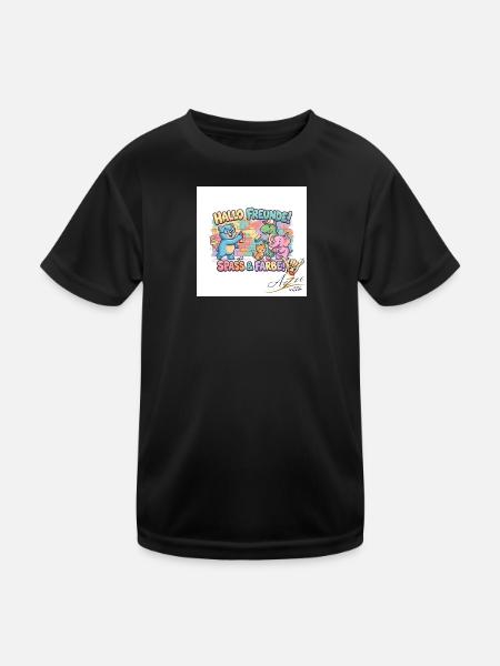 Hallo Freunde Spass und Farbe - Kinder Funktions-T-Shirt - Schwarz - Vorne