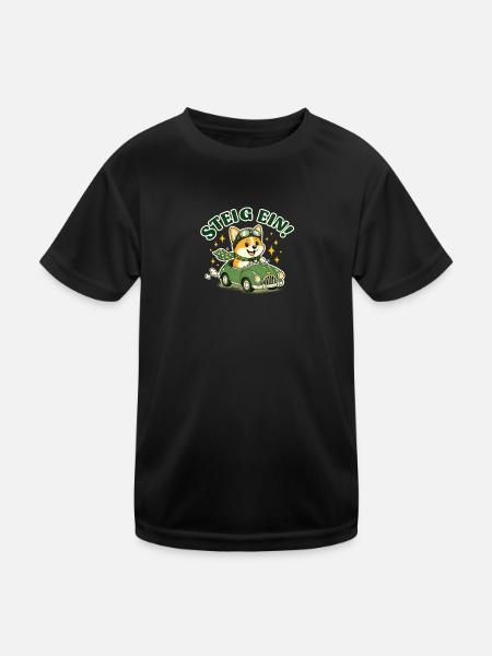 Get on board! Corgi in the car - Kids Functional T-Shirt - black - Front