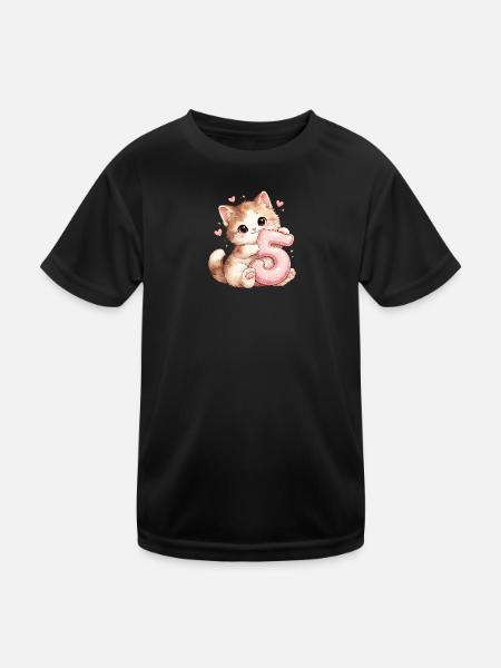 Kätzchen 5 Geburtstag - Kinder Funktions-T-Shirt - Schwarz - Vorne