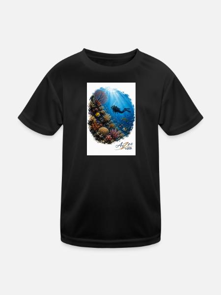 Azzo Unterwasser-Abenteuer - Kinder Funktions-T-Shirt - Schwarz - Vorne