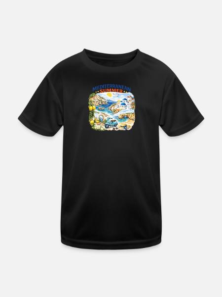Mittelmeer-Sommer-Mosaik - Kinder Funktions-T-Shirt - Schwarz - Vorne