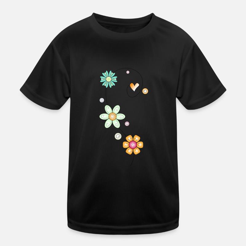Doodle Motiv mit Blumen und Herz Kinder Funktions-T-Shirt