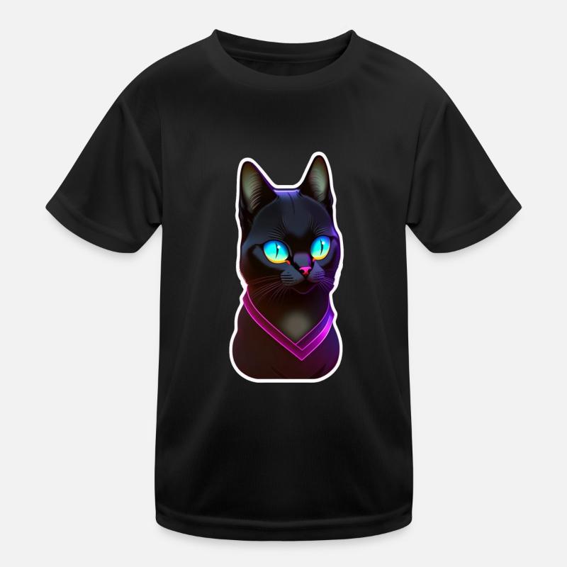Black cat under neon light effect Kids Functional T-Shirt