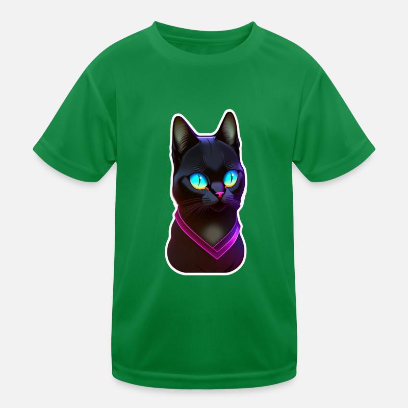 Schwarze Katze unter Neonlichteffekt Kinder Funktions-T-Shirt