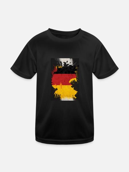 Deutschland Flagge - Kinder Funktions-T-Shirt - Schwarz - Vorne