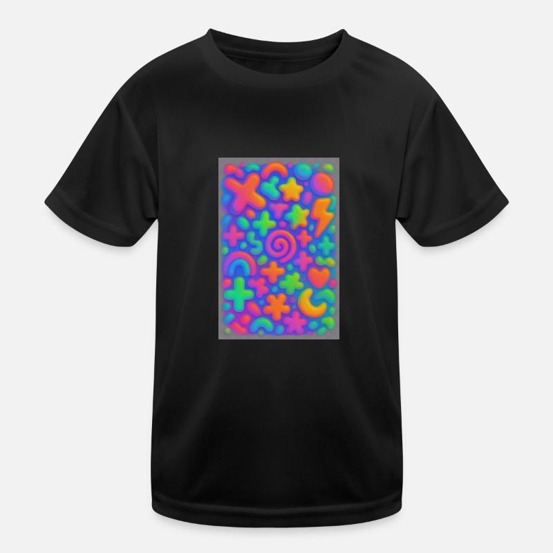 Neon Overload – Overlapping 3D Pop Art Explosion - Kids Functional T-Shirt - black