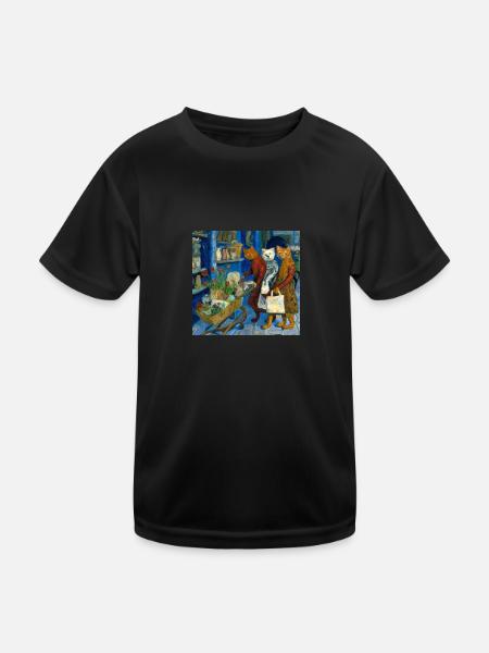 Katzen im Van Gogh Stil 2 - Kinder Funktions-T-Shirt - Schwarz