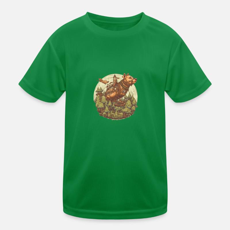 Steampunk Luftschiff Hund Kinder Funktions-T-Shirt