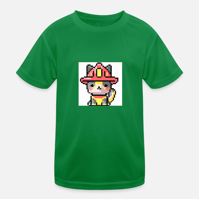 Cat Firefighter, Uniform, Pixel Art Kids Functional T-Shirt