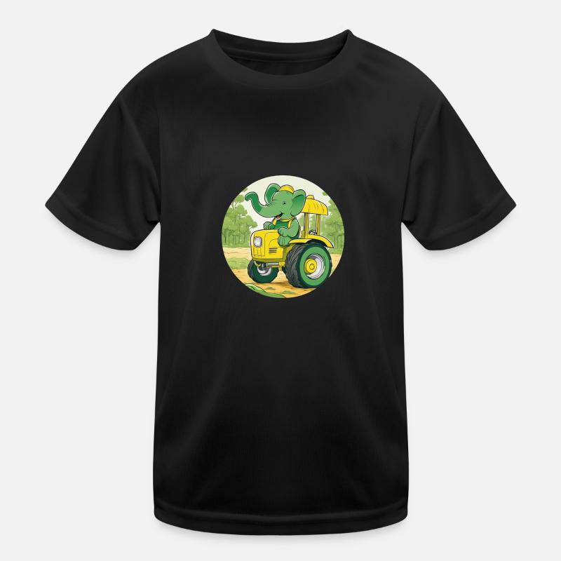 Elefant auf Traktor - Kinder Funktions-T-Shirt - Schwarz