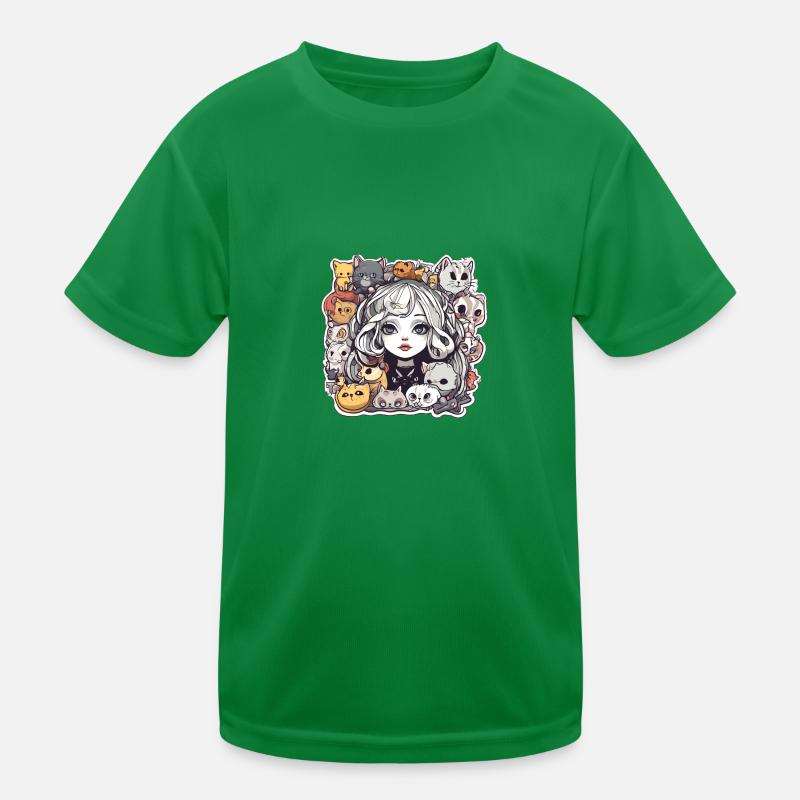 Gothic-Mädchen und Katzen Kinder Funktions-T-Shirt